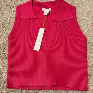 House of Harlow 1960 Hot Pink Ribbed Polo Crop Top – Size Medium – NWT